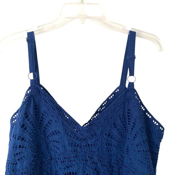 Wrap London Navy Blue Eyelet Lace Tiered Dress size 14 - Picture 5 of 10